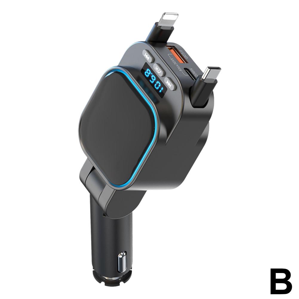 VR Robot FM-трансмиттер Bluetooth 5.3 Автомобильный MP3-плеер 96 Вт PD Type-c+QC3.0 Быстрая автомобильная зарядка с 2 выдвижными кабелями Для Pho A8I0
