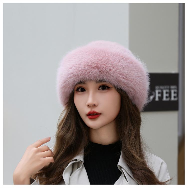 Шапка зимняя новая утолщенная теплая искусственный мех мода простой берет принцесса шапка имитация норки монгольская шапка женская шапка