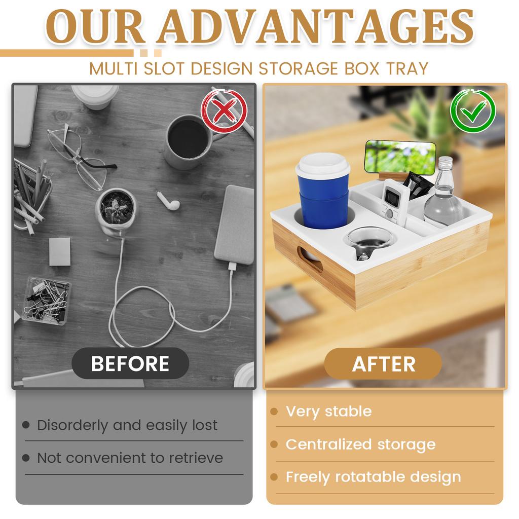 Couch Cup Holder Couch Caddy with Rotatable Phone Holder Wooden Sofa Cup Holder with Carrying Handle for Bed Car Beach Organizer