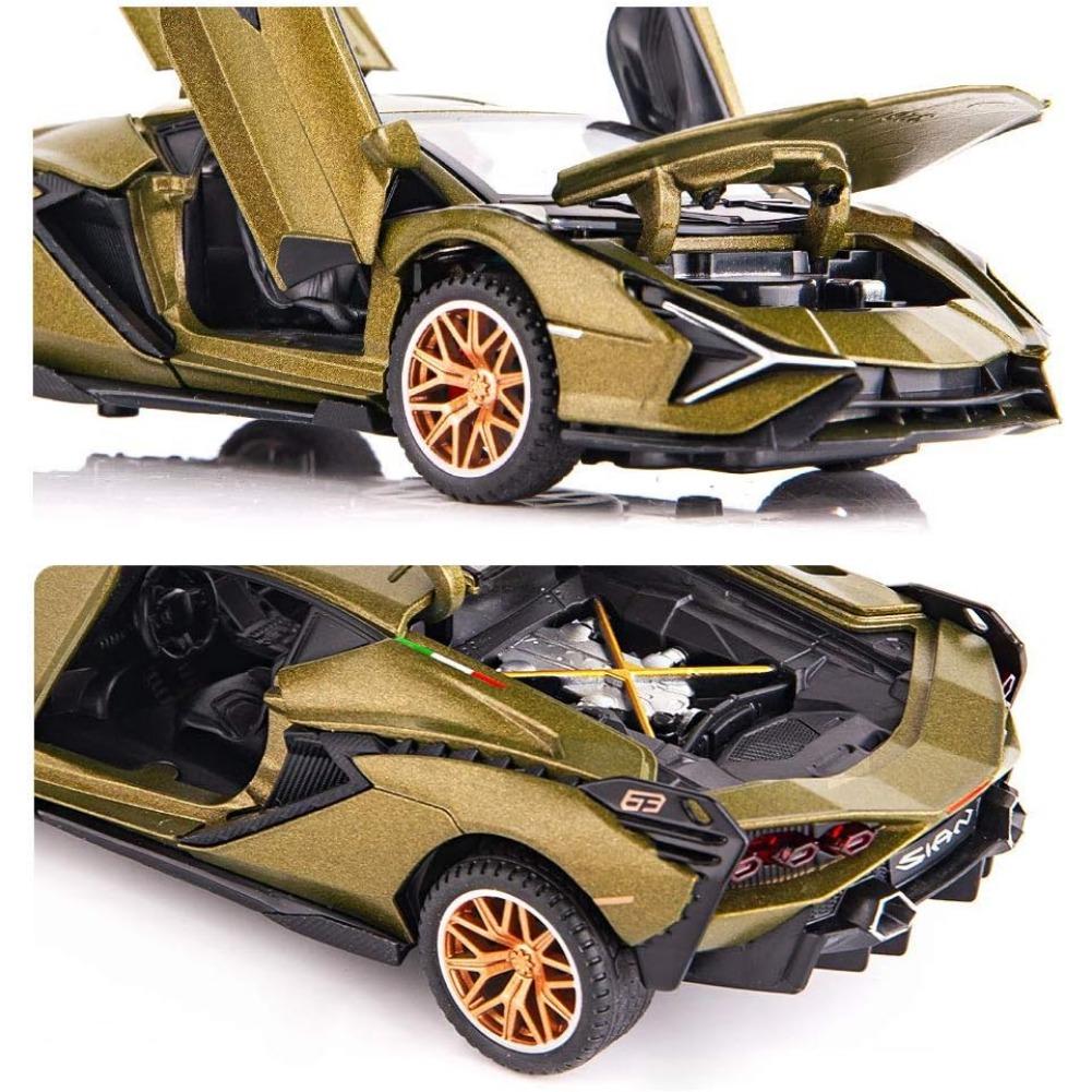 1/32 Lambo Sian FKP37 Car Model Toy Child Sound and Light Pull Back Car Zinc Alloy Casting Toys for Kids Boy Girl Gift