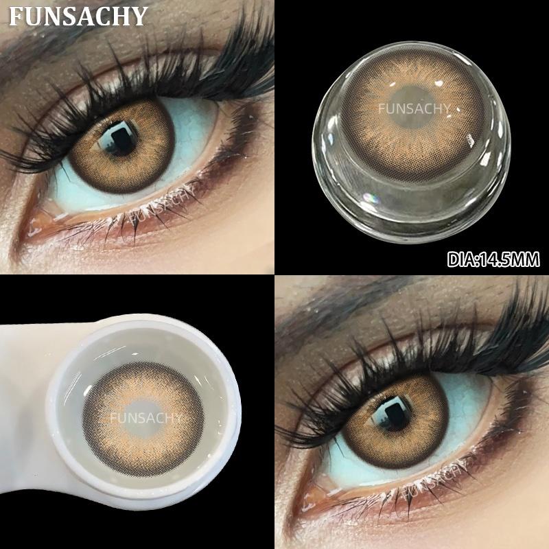 FUNSACHY 1 Pair Grey Colored Contact Lenses Natural Color Brown Lenses for Eyes Blue Cosmetics Pupil Eye Makeup Lens Yearly Use