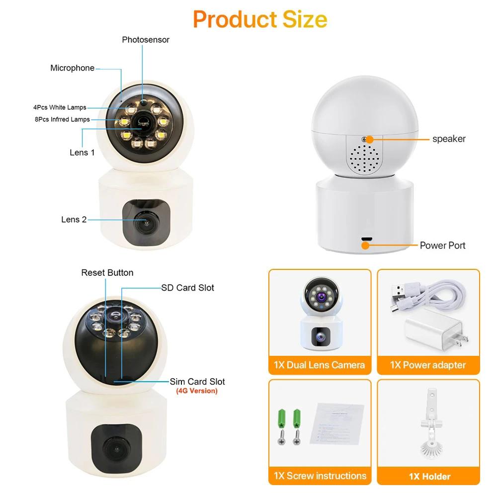 LS VISION 4G Camera Indoor Dual Lens SIM Card Mini IP Camera 2K 4MP WIFI Wireless Security Night Vision Camara V380 Pro Video Surveillance