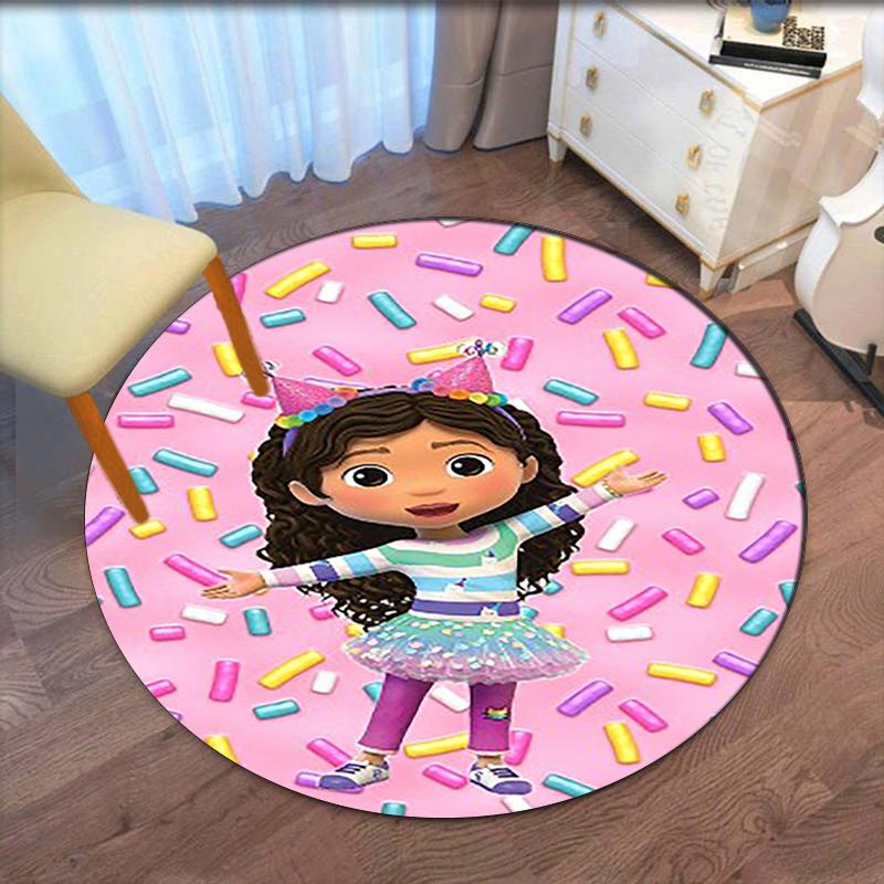 Gabby’s Dollhouse Printed Round Rug Carpet Chair Rug Area Rug Entryway Doormats,for Office Chair Living Room Bedroom Kitchen Room.