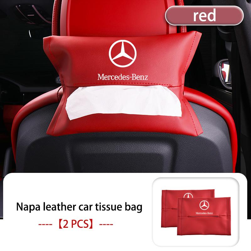 AABII1 For Benz 1/2PCS Car Styling Tissue Box Seat Back Hanging Bag Leather Tissue Storage Box AMG Exclusive A C E R V Class CLA CLS