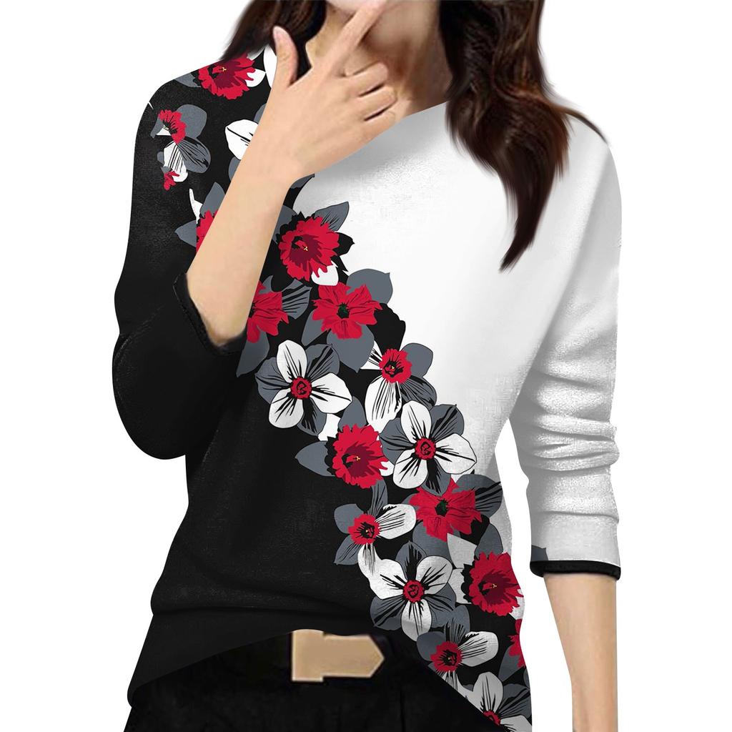 Женский повседневный модный топ с принтом, круглым вырезом и длинными рукавами, пуловер
