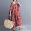 Retro Floral Loose-Fit Midi Dress for Plus Size Women - Spring & Autumn