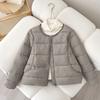 Womens Lightweight Puffer Jacket Solid Color Round Neck Loose Fit Casual College Style Winter Coat
