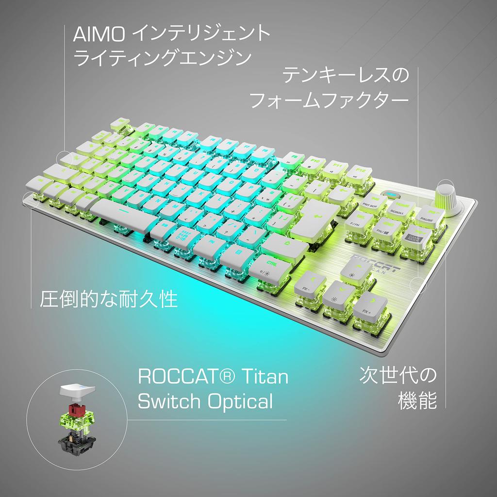 ROCCAT VULCAN TKL Pro USB Gaming Keyboard Japanese Layout Quiet Linear Tenkeyless White Japanese Distributor (Optical) [Authorized Product]