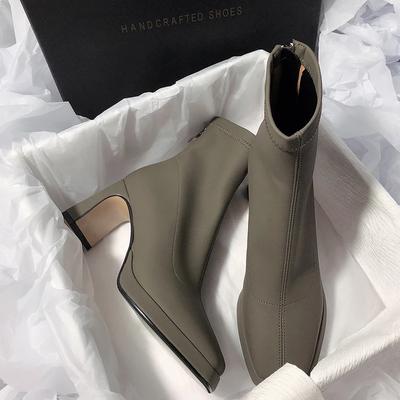 Дизайнерские женские ботильоны, модные туфли с молнией сзади, осень-зима, толстый каблук, женские элегантные короткие ботильоны