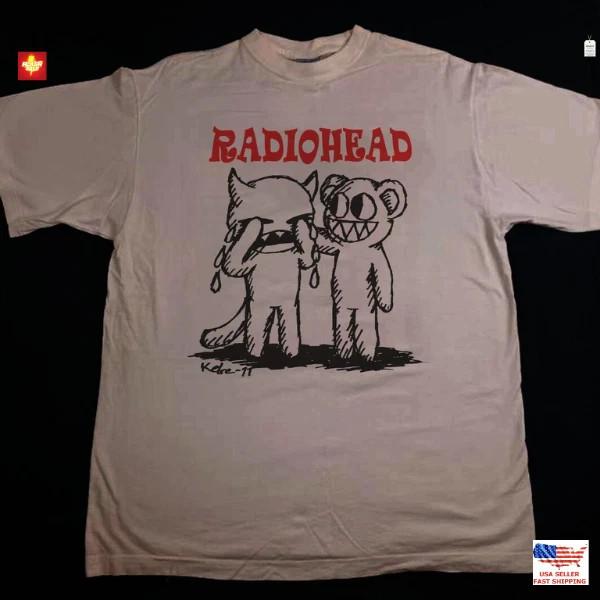 Футболка группы Radiohead Классический стиль Белая Унисекс Футболка Винтажный Мерч Рок-музыки Унисекс Футболка