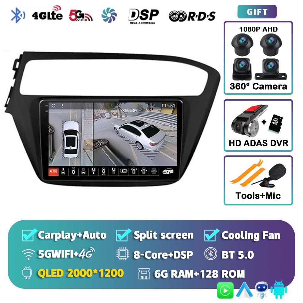 Android 14 Carplay Auto Car Radio For Hyundai I20 2018 2019 GPS Multimedia Player  Stereo Video Head Unit 360 Camera 4G+WiFi DSP