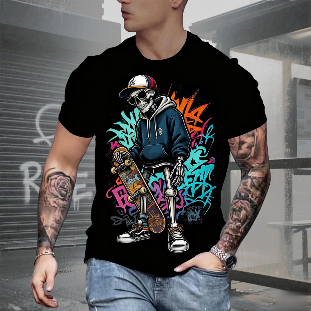 Summer AI Fashion Men's Skull Printed T-Shirts Breathable Short Sleeve Tee O-Neck Men's Clothing Vintage Comfort Y2k Women's Clothes