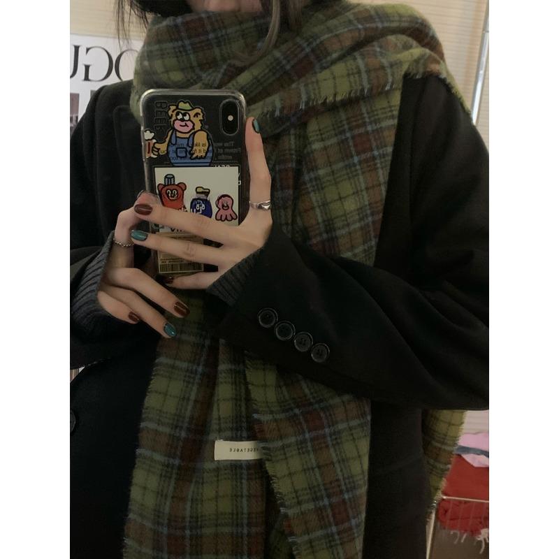 Autumn And Winter Cashmere Green Plaid Scarf Winter Women'S High Sense Versatile Warm Shawl Scarf Tide