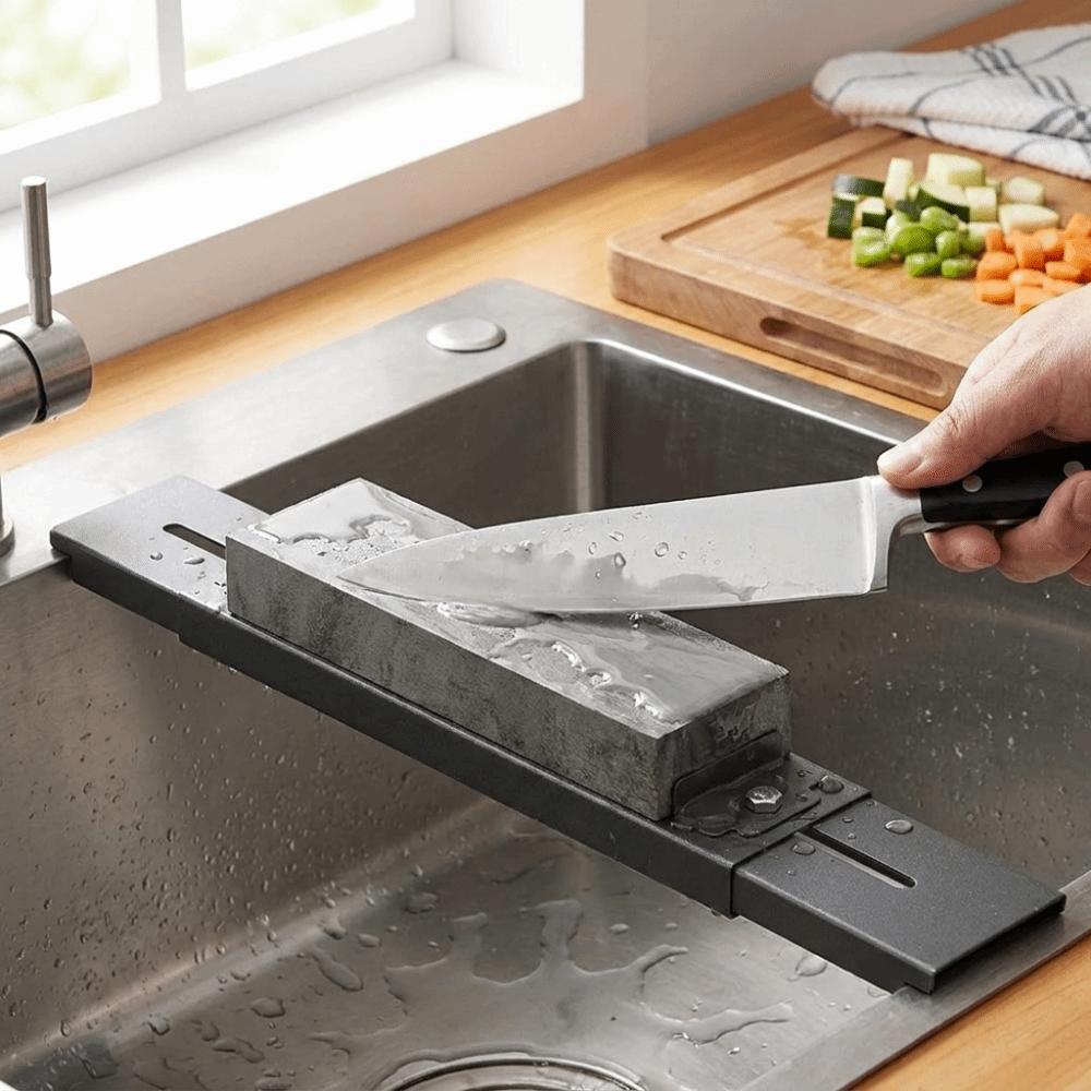 Retractable Sink Mounted Sharpener Stand Carbon Steel Whetstone Grinder Rack Household