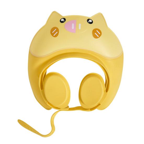 Детская шапочка для душа, безопасная силиконовая защитная шапочка для ванны, мягкая шапочка с козырьком в форме мультфильма, регулируемый ремешок, водонепроницаемая шапочка для мытья шампунем