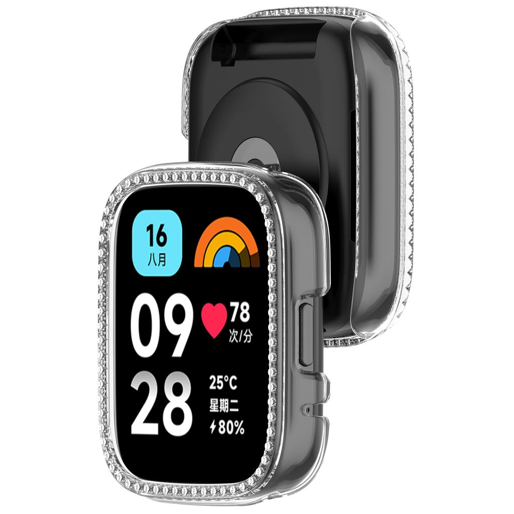 Для Xiaomi Redmi Watch 3 Lite/Watch 3 Active Прозрачный чехол для часов Декоративный дизайн с полыми стразами PC Чехол для часов