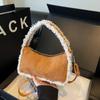 2025 Autumn and Winter New Fashion Lamb Wool Large-capacity Shoulder Bag Trendy Splicing Underarm Bag Wool Bag Women's Bag