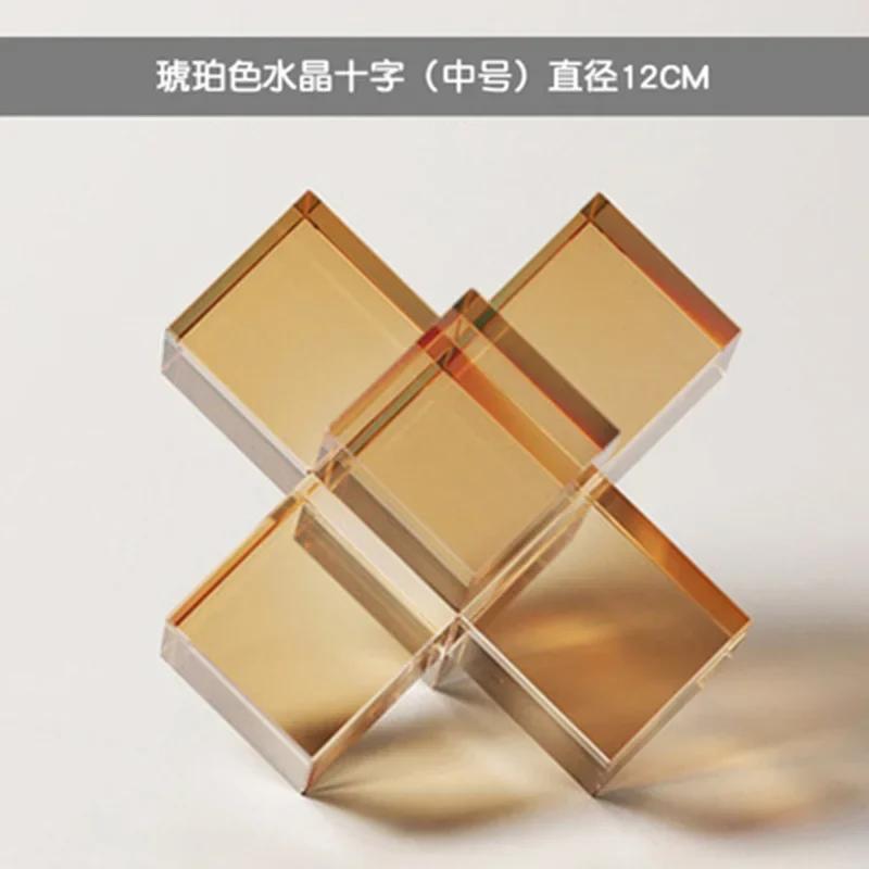 Minimalism Cross Crystal Ornaments Transparent Geometric Square Crystal Statue Desk Decoration Frosted Glass Crafts Sculpture