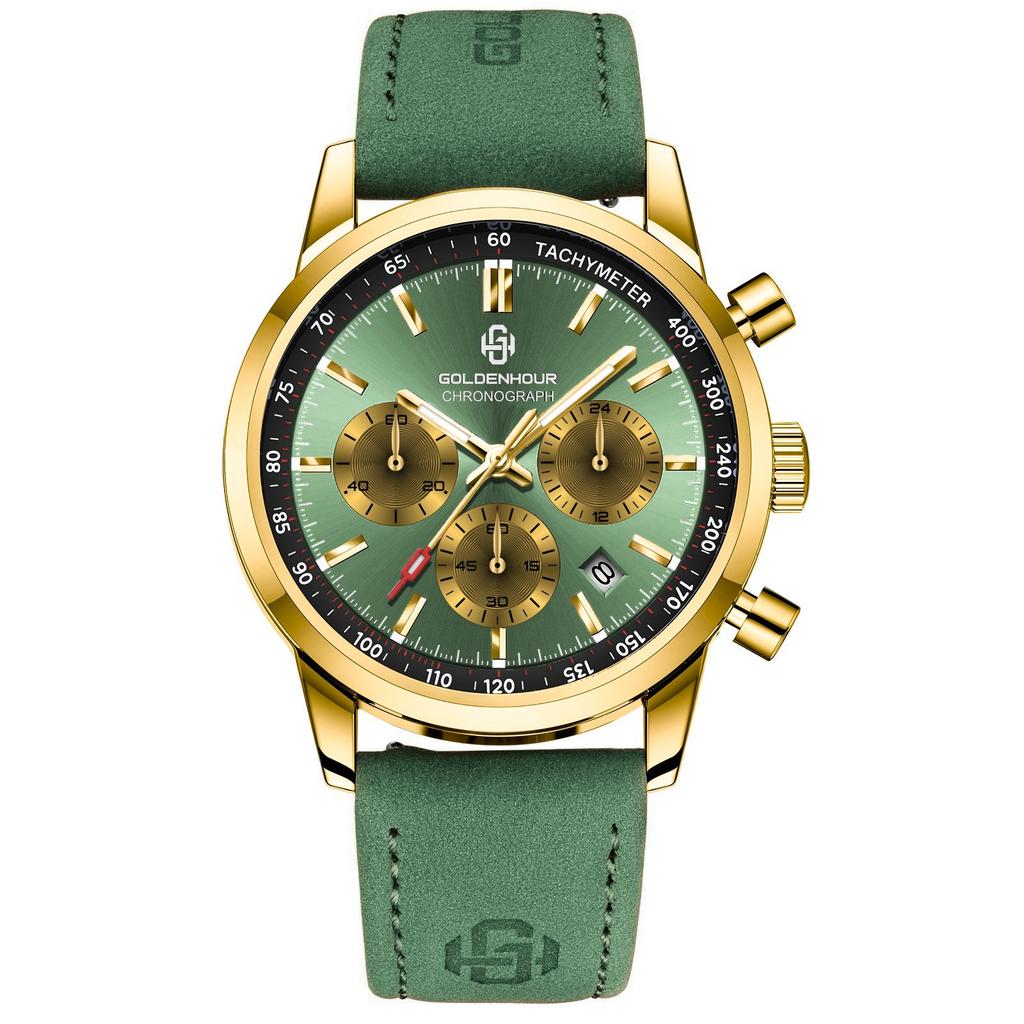 Luxury Mens Watch Fashion Leather Luminous Calendar Business Man Watch Waterproof Chronograph Gold Quartz Watches for Men