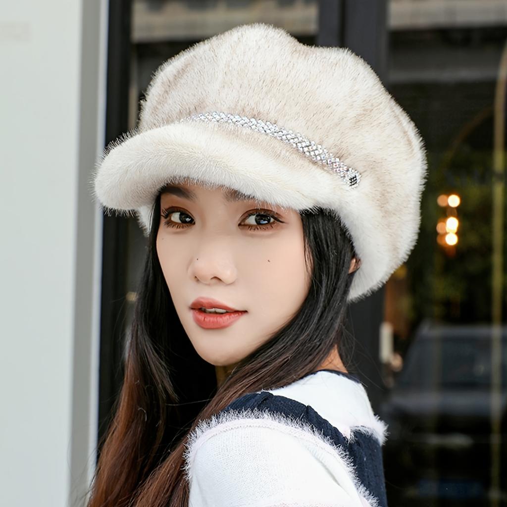 Женская бархатная шапка из искусственного меха для путешествий на зиму, теплая шапка из искусственного меха, утконосая шапка, благородный темперамент, модный берет из искусственного меха норки с полями