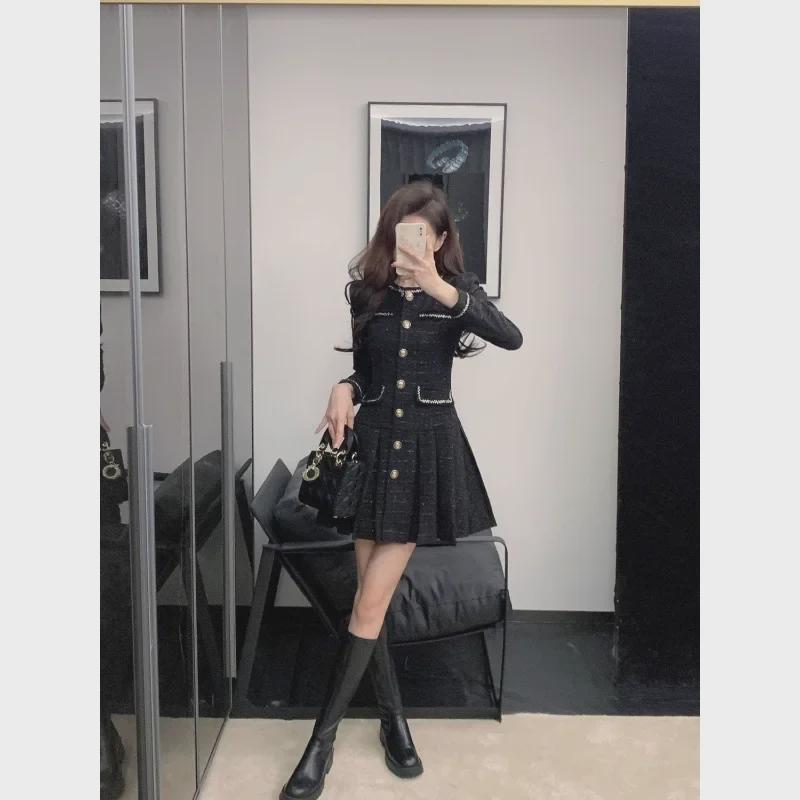 Черное платье во французском стиле 2024 года: Элегантная утягивающая юбка для осени и зимы