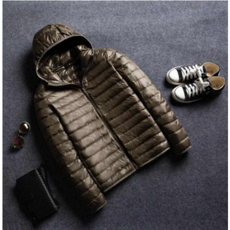 Мужская куртка из хлопка с капюшоном и перьями — популярное легкое и тонкое зимнее пальто, короткий фасон, воротник-стойка, большие размеры.