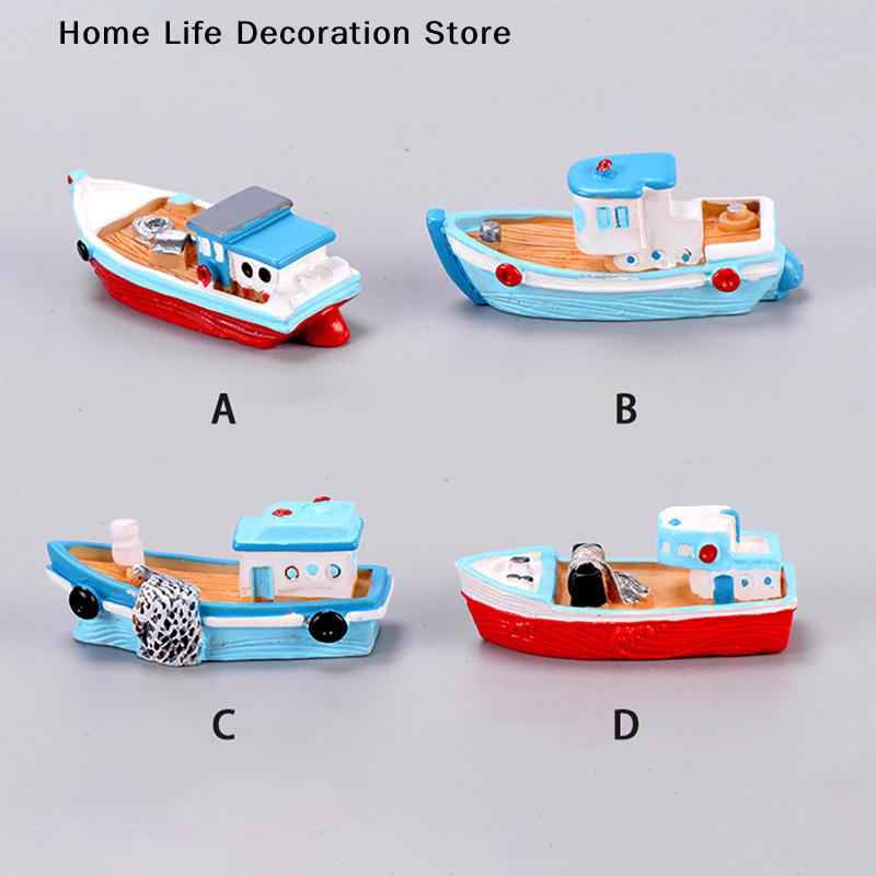 Resin Mini Boat Ornaments Craft Home Decoration Marine Sailboat Shelf Model Living Room Office Gifts Desktop Mediterranean Style