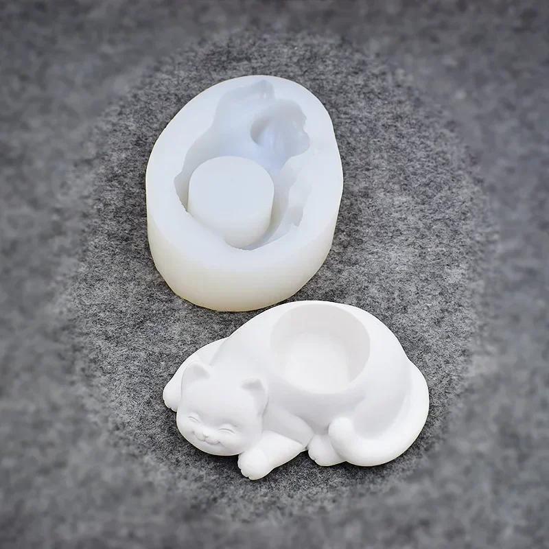 Cute Small Cat Molds Candlestick Mold Cement Flower Pot Mold Concrete Mold Meat Cat Animal Flower Pot Home Decoration Accessory