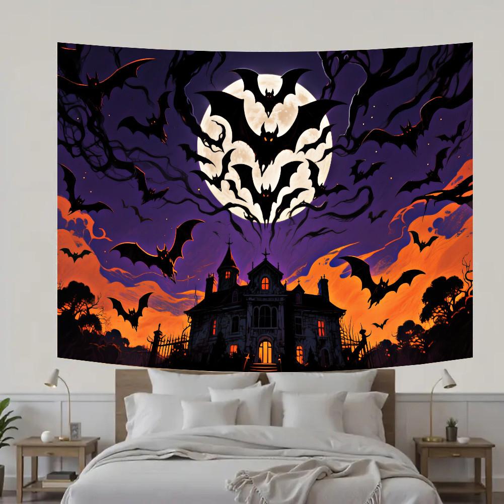 Страшный баннер-фон на Хэллоуин - Замок с летучими мышами и полной луной для вечеринок в помещении/на открытом воздухе, выпускного, декора на Хэллоуин, мероприятия
