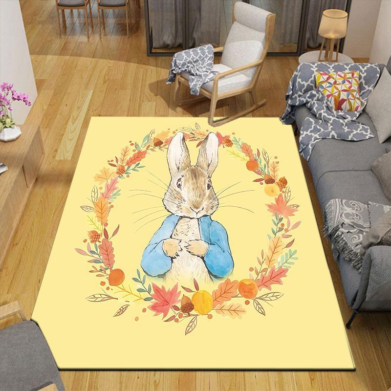 Peter Rabbit Flannel Pattern Square Carpet,Area Rug,Carpet Rug for Living Room Bedroom Sofa Playroom Decor,Non-slip Floor Mat