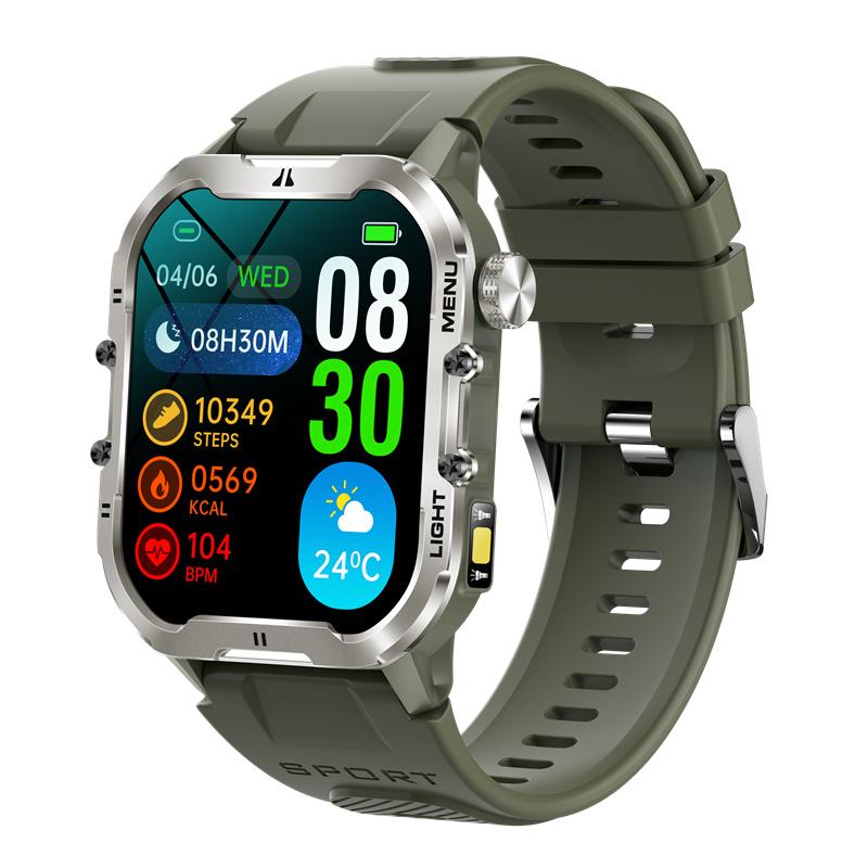 T26 Смарт-часы с фонариком, 1,96-дюймовым большим экраном, светодиодная подсветка, Bluetooth, вызов SOS, прочные спортивные смарт-часы для фитнеса