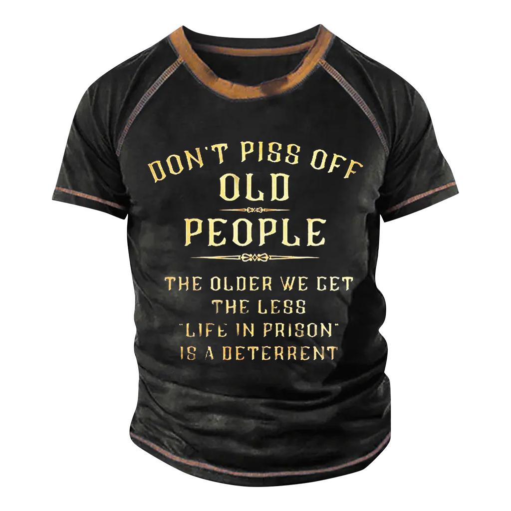 Мужская футболка реглан в стиле ретро с коротким рукавом и круглым вырезом с буквенным принтом, топы