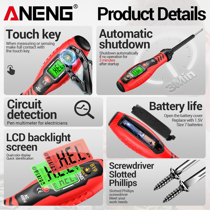 ANENG B19 Noncontact Induction Pen with Screwdriver 30-1000V Three level Induction Intensity Display Electrical Verification Pen