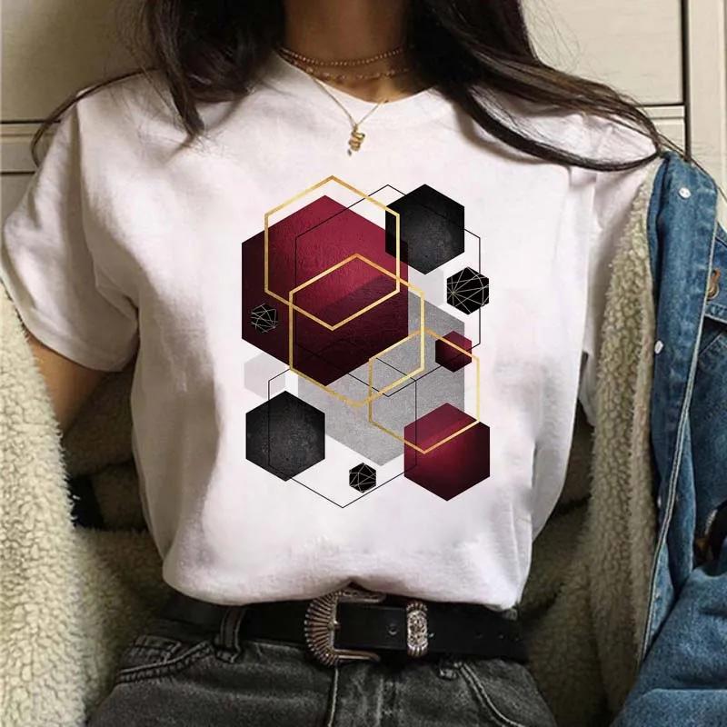 Maycaur 90s Mujaer Clothing Information T-shirt with Geometric Love Print Printed T-shirt for Women's Top
