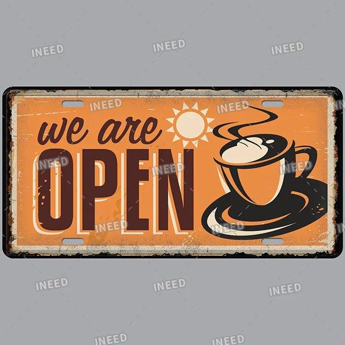 Metal Tin Signs Coffee License Plate Vintage Metal Plaques Retro Tin Plate for Cafe Kitchen Home Living Room Door Wall Art Decor