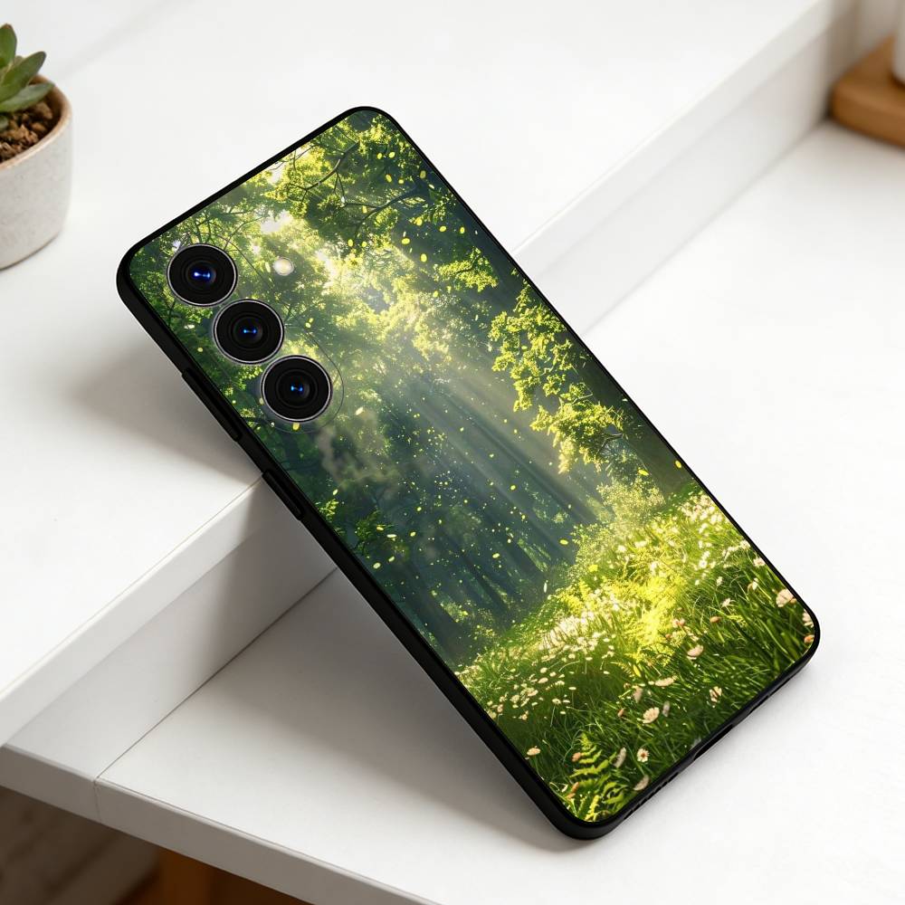 Весенне-зеленый пейзаж Для Samsung S25,S24,S21,S22,S23,S30,Ultra,S20,Plus,Fe,Lite,Note,10,9,5G Черный чехол