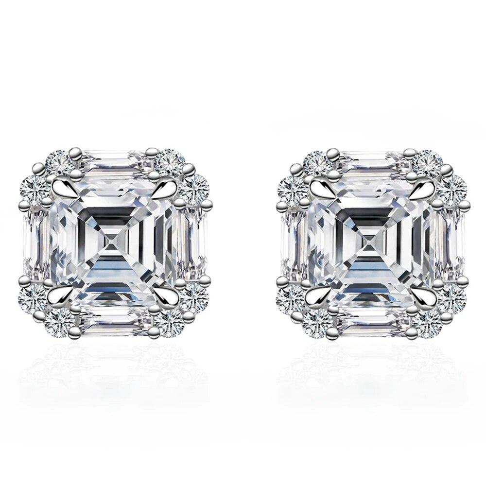 Цвет D, 100% стерлинговое серебро 925 пробы, VVS1 3EX, огранка Asscher, 6*6 мм, настоящие муассанитовые бриллианты, серьги-гвоздики, свадебные украшения