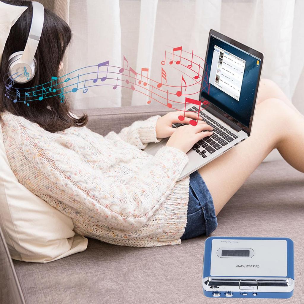 Cassette To MP3 Bluetooth Cassette Player with Wired LED Clear Auto Portable Cassette Player for Home and Travel Converter, Earphones, Indicator,