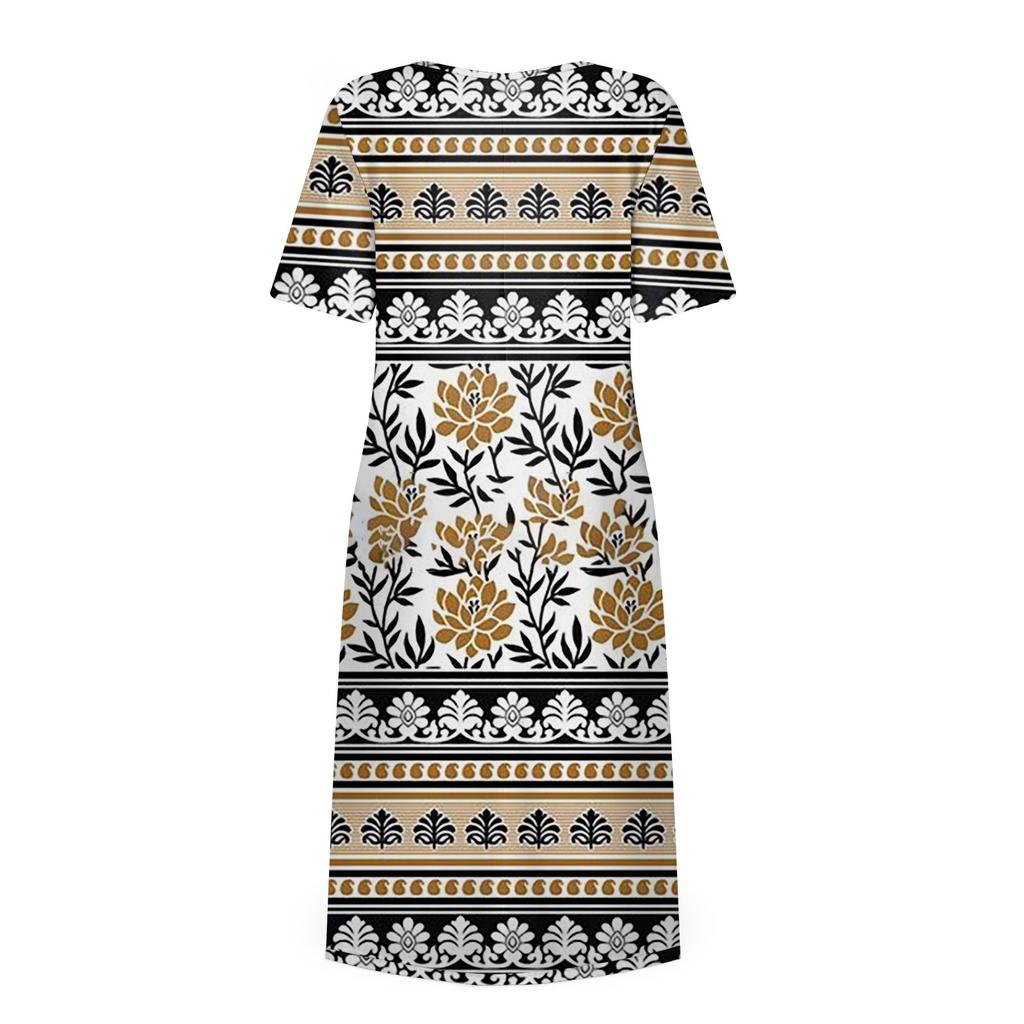 Жен. Повседневные платья Платья с принтами Летние платья С принтами Плиссированные платья-миди с круглым вырезом Классический Классический На открытом воздухе Повседневные С короткими рукавами Свободные платья
