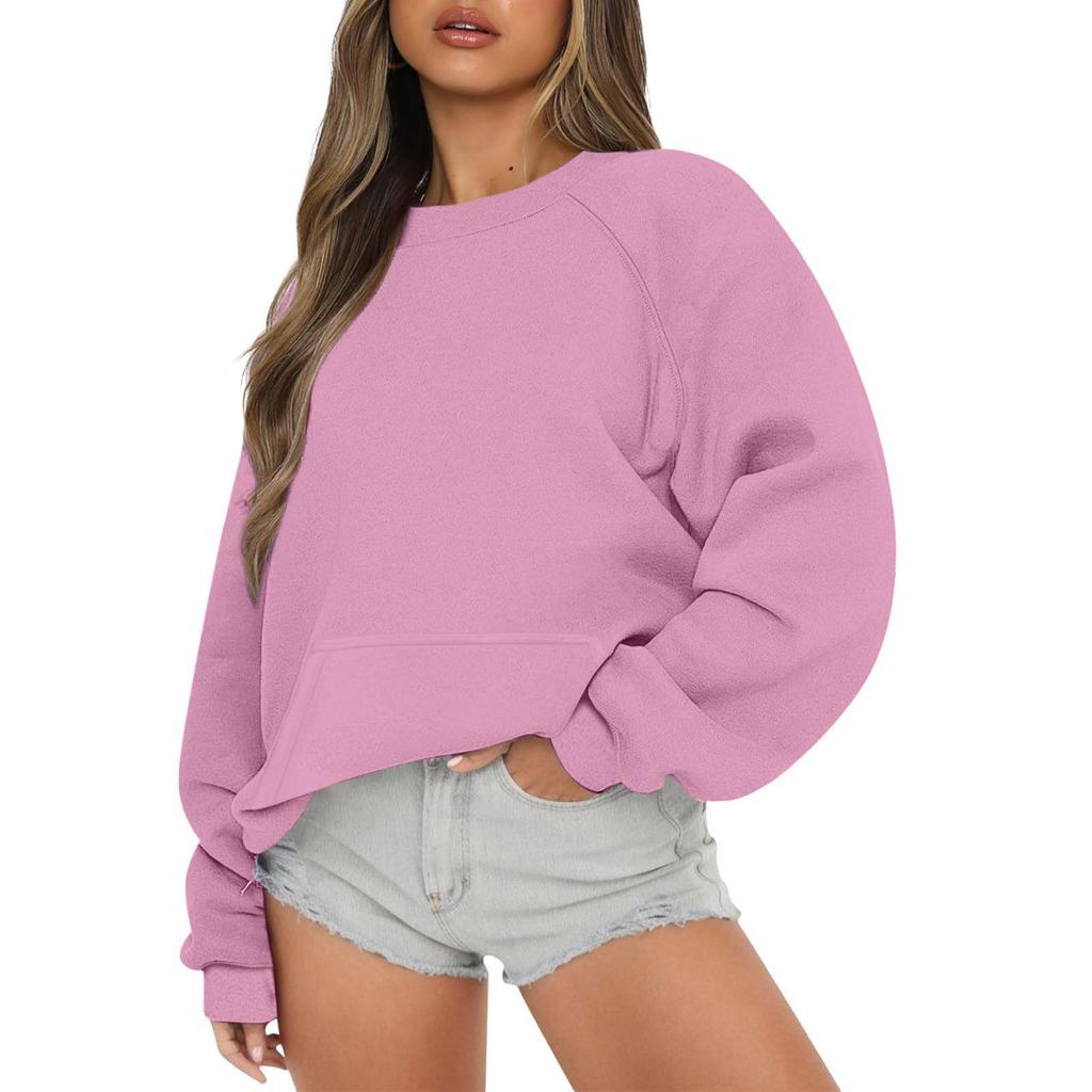 Women Autumn Winter Tops Women's Long Sleeve Sweatshirt Casual Crewneck Loose Fit Pollover Fleece Tops