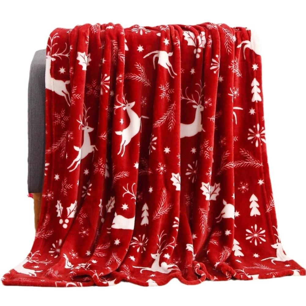 Flannel Sofa Blanket Elk Snowflake Washable Cosy Snuggle Blanket Soft Winter Warm Christmas Throw Blanket For Bed Sofa Office