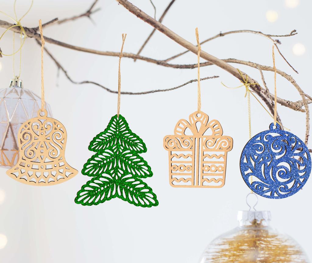 Inkdotpot 18 шт. Рождественские украшения, незаконченные деревянные лазерные вырезы в форме дерева/колокольчика, подвесное украшение