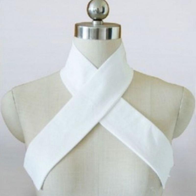 Chinese Ancient Style Detachable False Collar Crisscross Neckline White Skinny Long Scarf Waistband for Women Mens