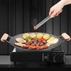 Cast Iron Baking Tray with Handles Non-stick Round Frying Pan for BBQ Steak Seafood Vegetables Pancakes Multifunctional Grill Pan for Stove Campfire