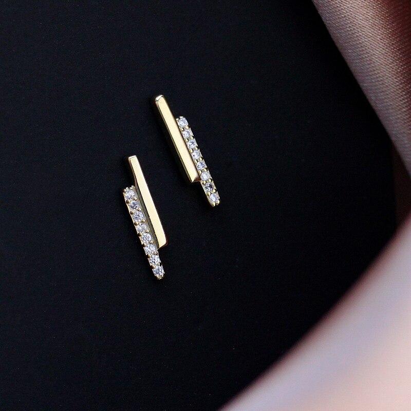 925 Sterling Silver Grometric Strip Stud Earrings For Women Girls Cubic Zircon Korean Jewelry Daily Accessories S-E1255