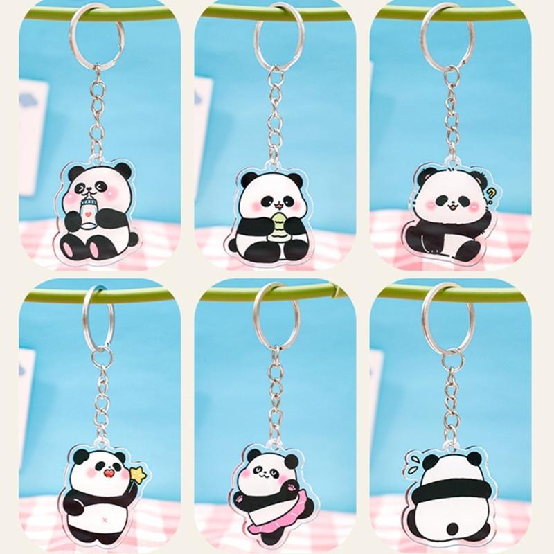 Упаковка из 6 брелоков-подвесок в виде панды, стильный брелок для ключей из акрила, для любителей животных и в качестве подарка