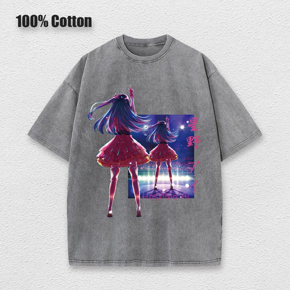 Кислотная футболка Kawaii Oshi No Ko Аниме Ай Хосино Косплей Футболка Горячие Мультяшные Фанаты Отаку Футболка Повседневная Однотонная Хлопковая Унисекс Футболка