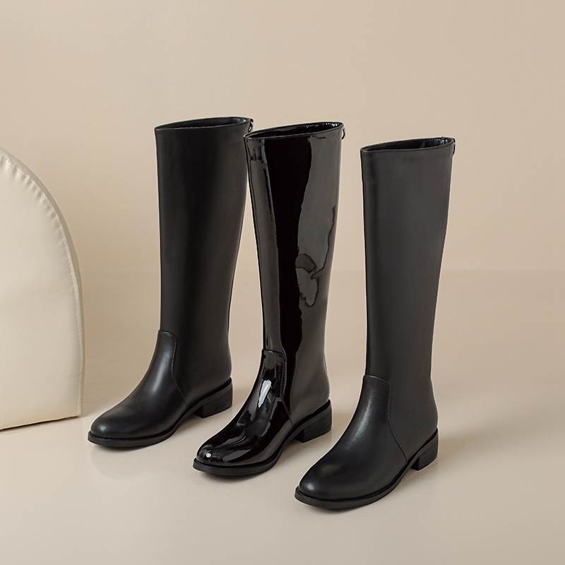 Krazing Pot Осенне-зимняя обувь из коровьей кожи, сапоги для верховой езды, круглый носок, сохраняющий тепло, квадратная металлическая пряжка, высокие каблуки