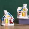 Christmas Mini Snow House Figurine LED Lighted Miniature Cottage Decoration Tiny Resin Winter Village Ornament for Xmas Scene Desktop Decoration