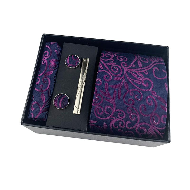 Cozy Up 5 Pieces Set Paisley Men's Tie Including Tie Square Cuff Tie Clip Gift Box